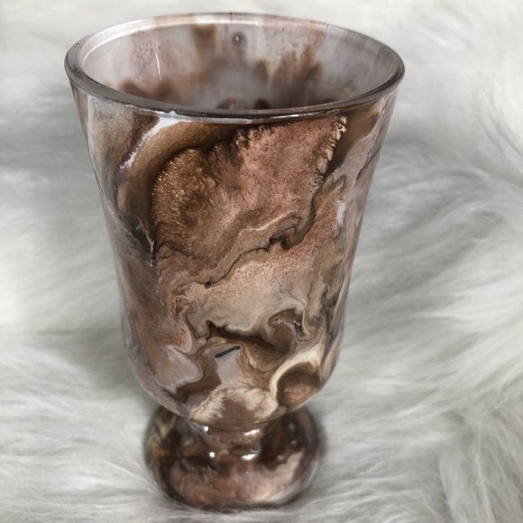 Coffee Cup Hand Painted Brown Pearl Swirls Glass - Picture 4 of 10